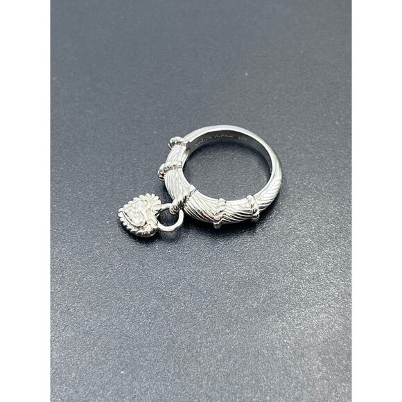 Judith Ripka Dangle Heart Charm CZ Diamonique Sterling‎ Silver Ring Size 7 - Picture 12 of 16